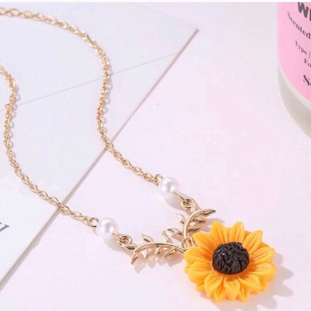 Sunflower Gold Long Charm Necklace